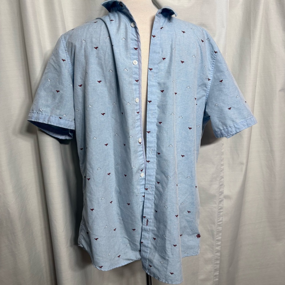 Point Zero Gold Black Label Blue Origami Bird Print‎ Short Sleeve Semi-Fit Shirt